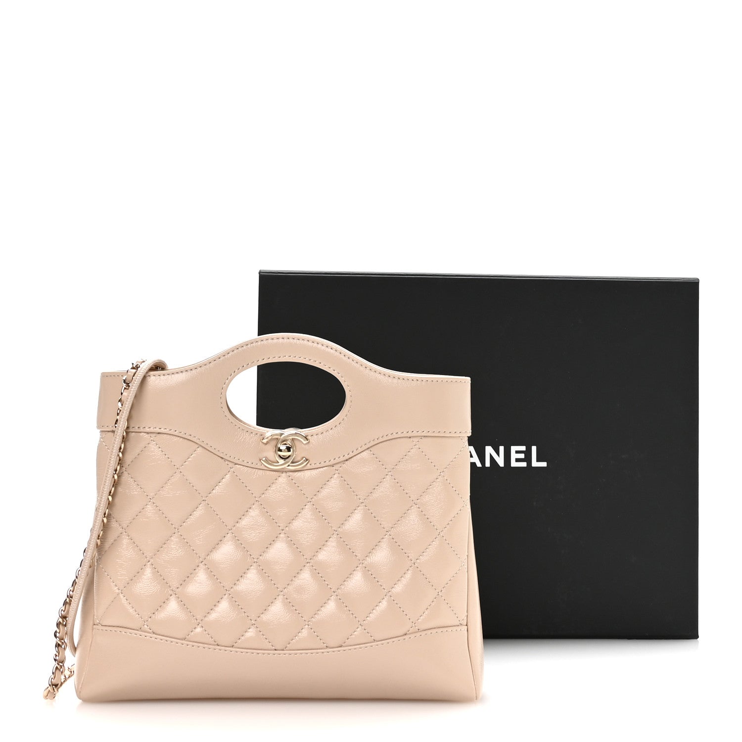 Chanel Shiny Crumpled Calfskin Quilted Mini 31 Shopping Bag Beige 11 of 11