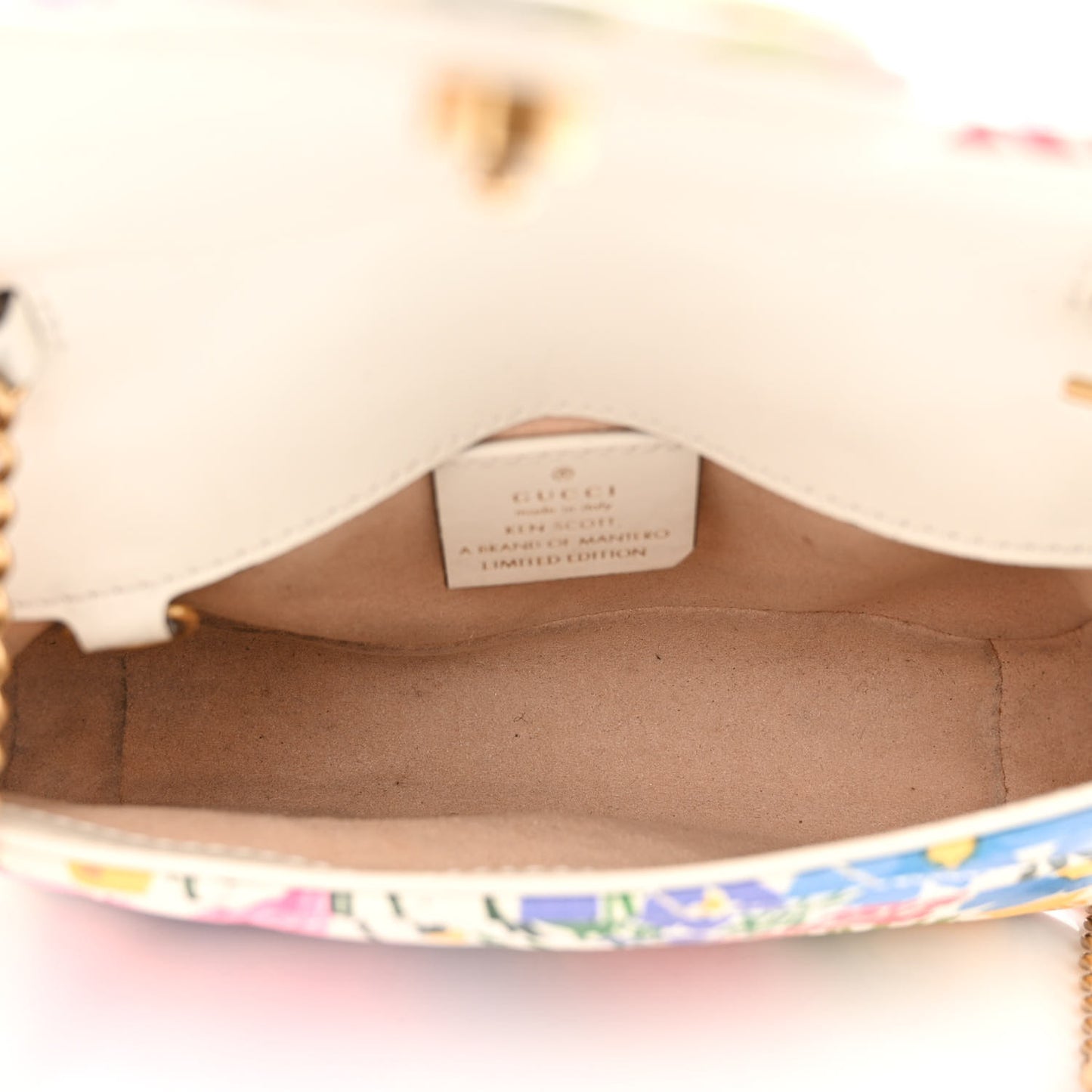 X KEN SCOTT Calfskin Matelasse Floral Print Super Mini GG Marmont Shoulder Bag Ivory Pink