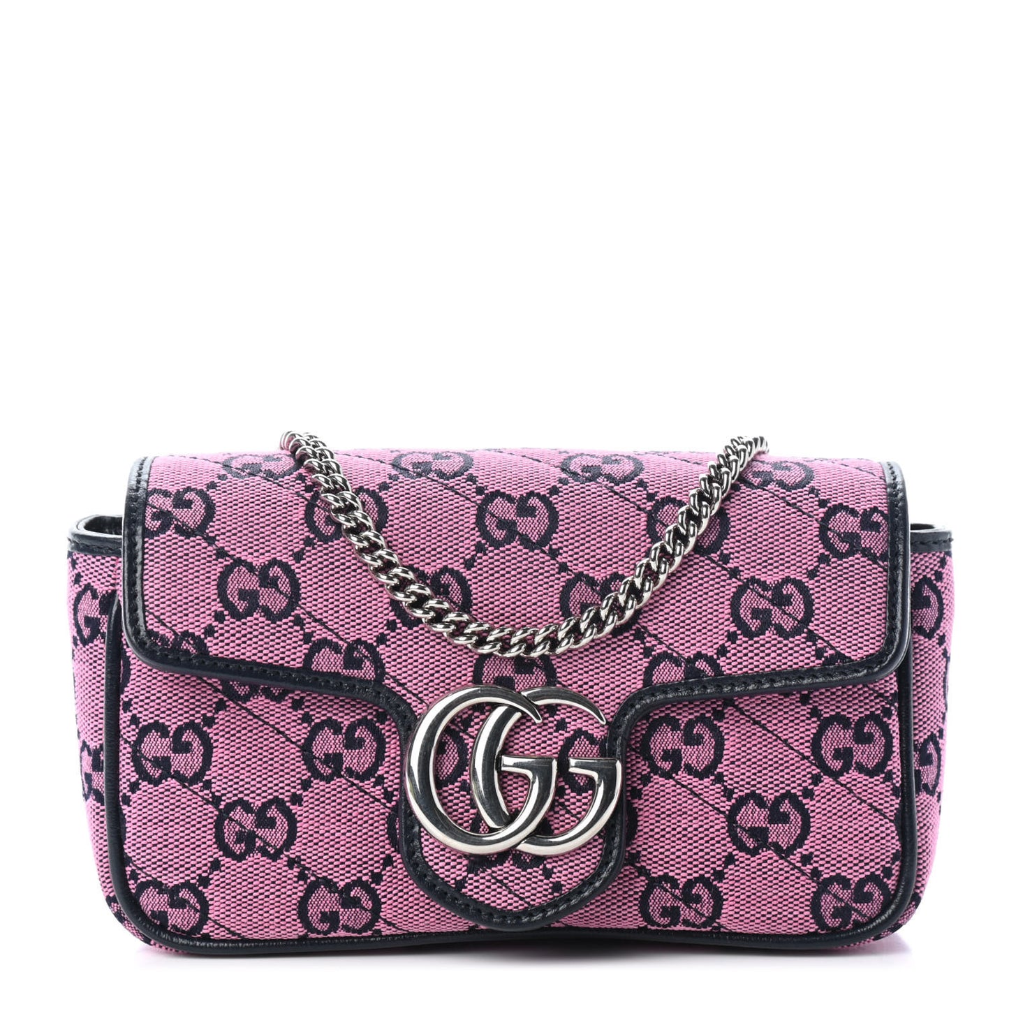 Monogram Multicolor Matelasse Diagonal Super Mini GG Marmont Shoulder Bag Pink Blue