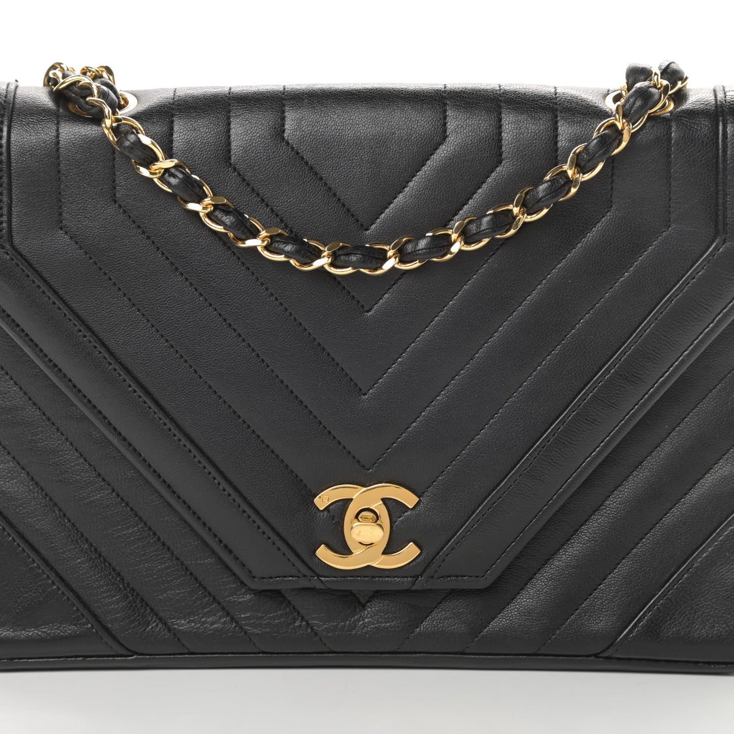 Lambskin Chevron Quilted Small Single Flap Black