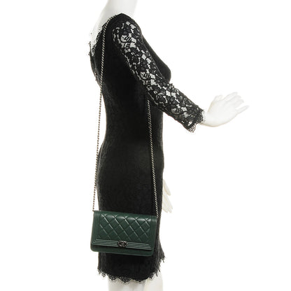 Chanel Lambskin Quilted Boy Wallet On Chain WOC Green 2 of 9