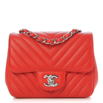 Chanel Caviar Chevron Quilted Mini Square Flap Red 1 of 8