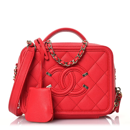 Chanel Caviar Quilted Small CC Filigree Vanity Case Red 1 of 10