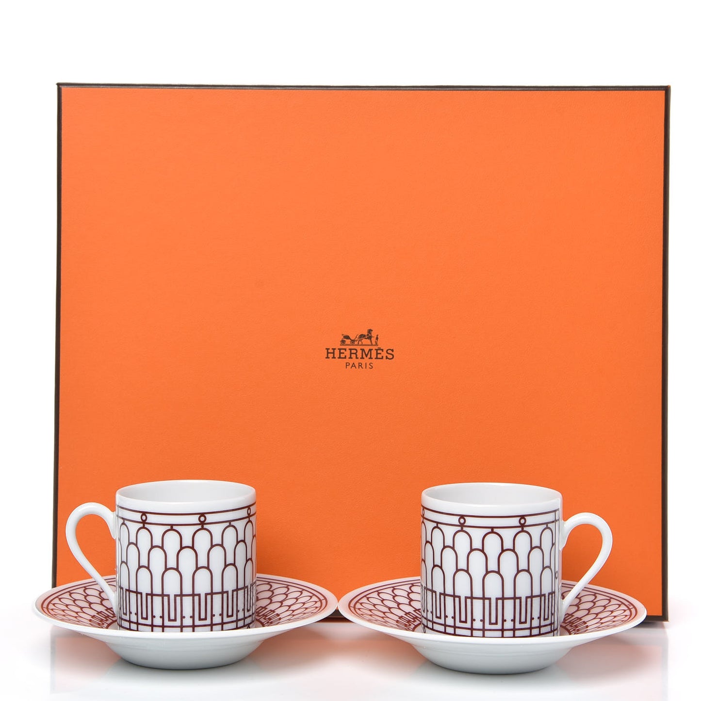 Porcelain H Deco Coffee Cup And Saucer Set Of 2 Rouge