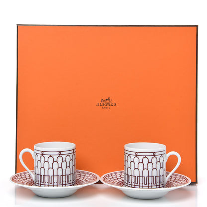 Hermes Porcelain H Deco Coffee Cup And Saucer Set Of 2 Rouge 6 of 6