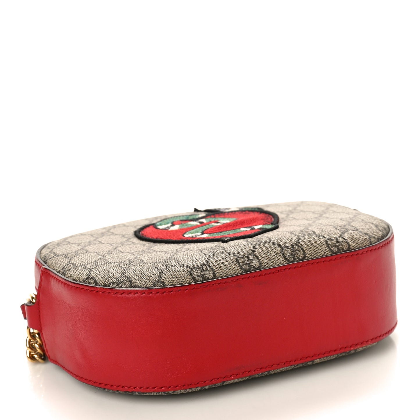 GG Supreme Monogram Kingsnake Heart Embroidered Mini Chain Shoulder Bag Beige Hibiscus Red