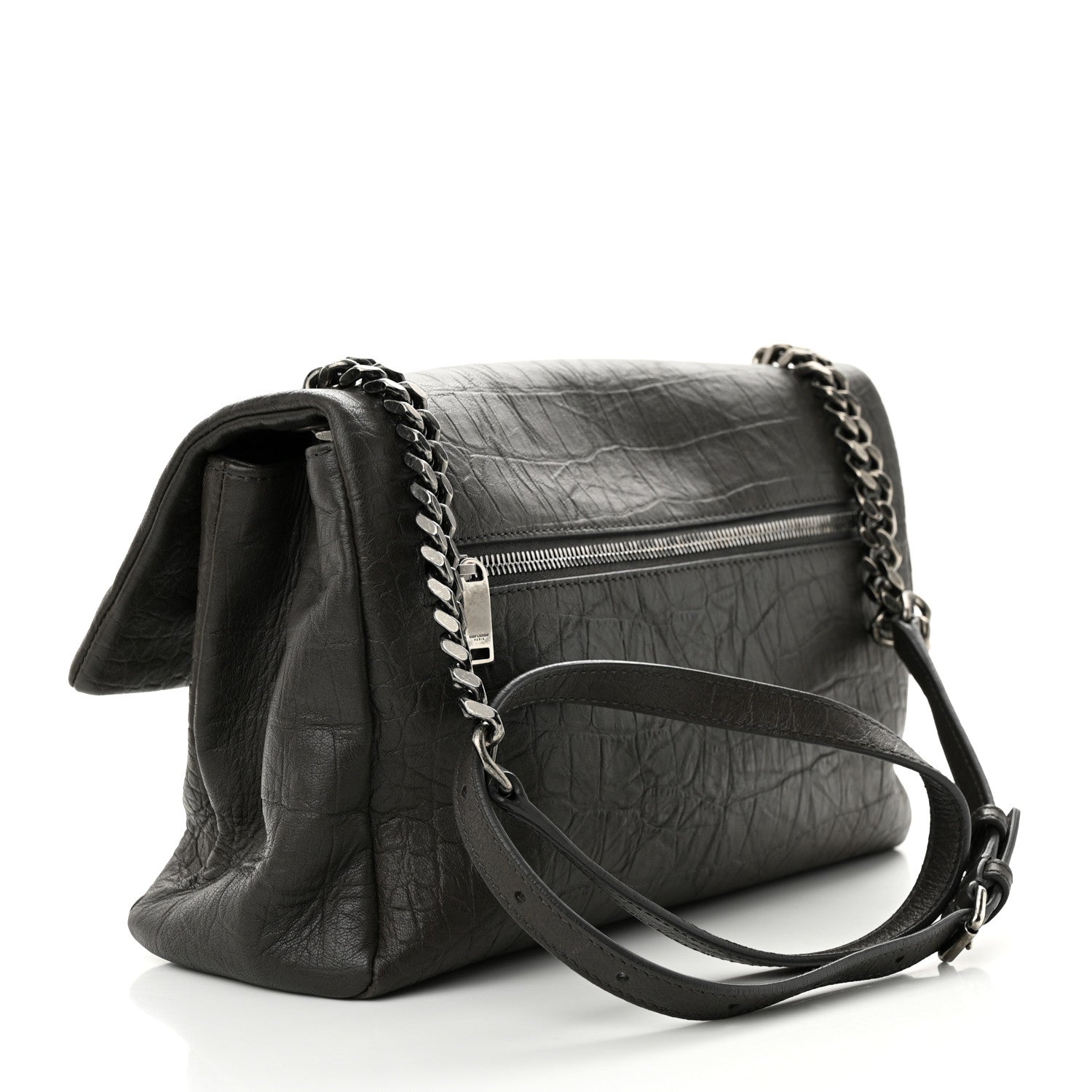 Saint Laurent Calfskin Crocodile Embossed Medium West Hollywood Monogram Fold-Over Earth 3 of 10