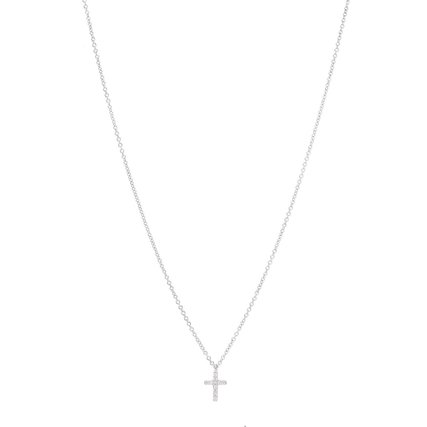 18K White Gold Diamond Mini Cross Pendant Necklace