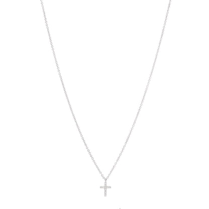 Tiffany 18K White Gold Diamond Mini Cross Pendant Necklace 1 of 5
