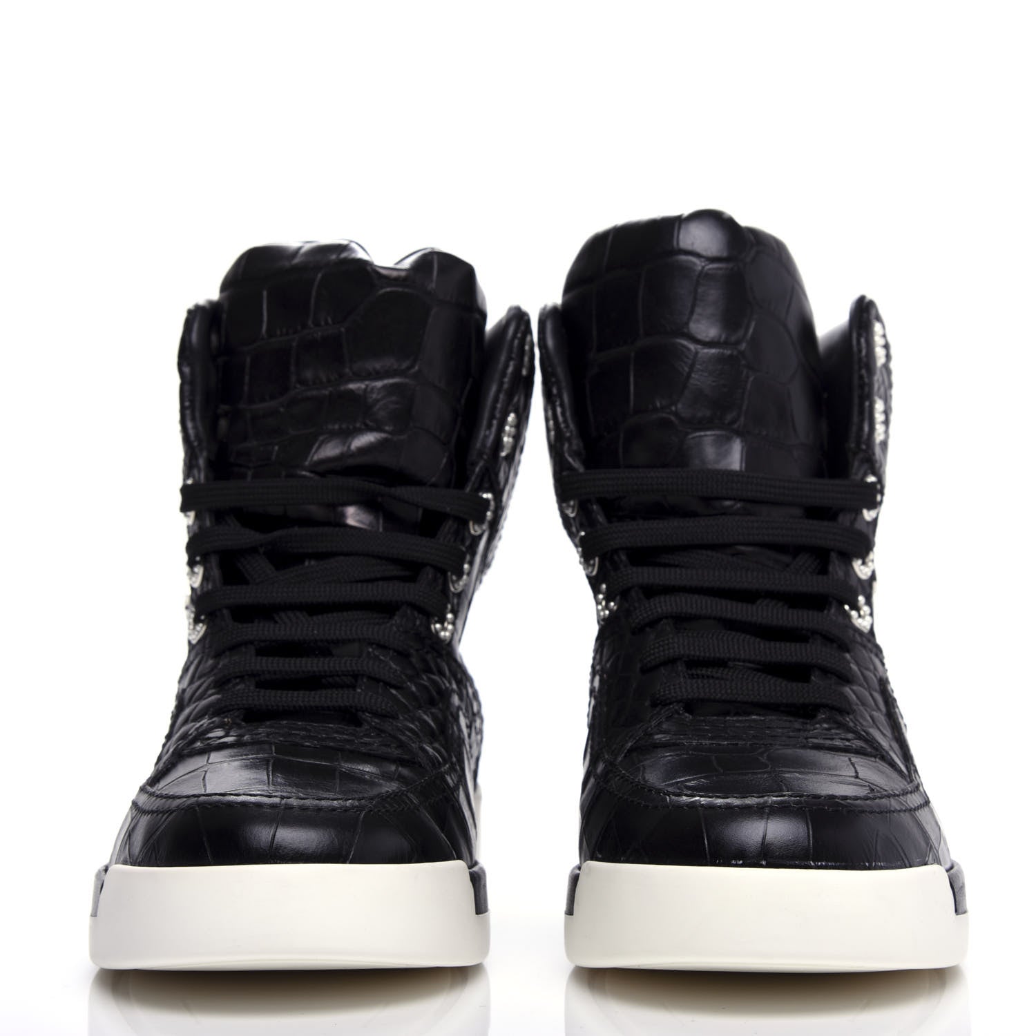 Chanel Calfskin Crocodile Embossed Cocodile High Top Sneakers 38 Black 2 of 10