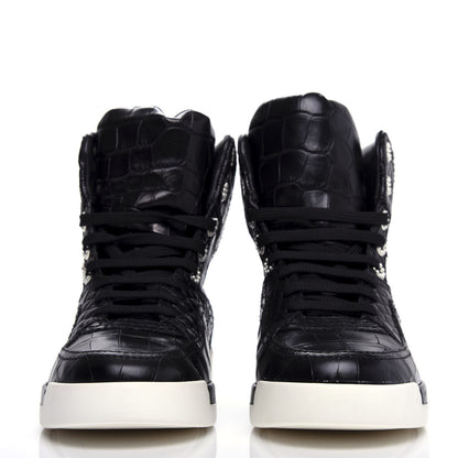 Chanel Calfskin Crocodile Embossed Cocodile High Top Sneakers 38 Black 2 of 10