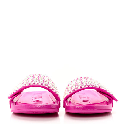 Jimmy Choo Canvas Calfskin Pearls Fitz Sandals 37 Pink 2 of 7