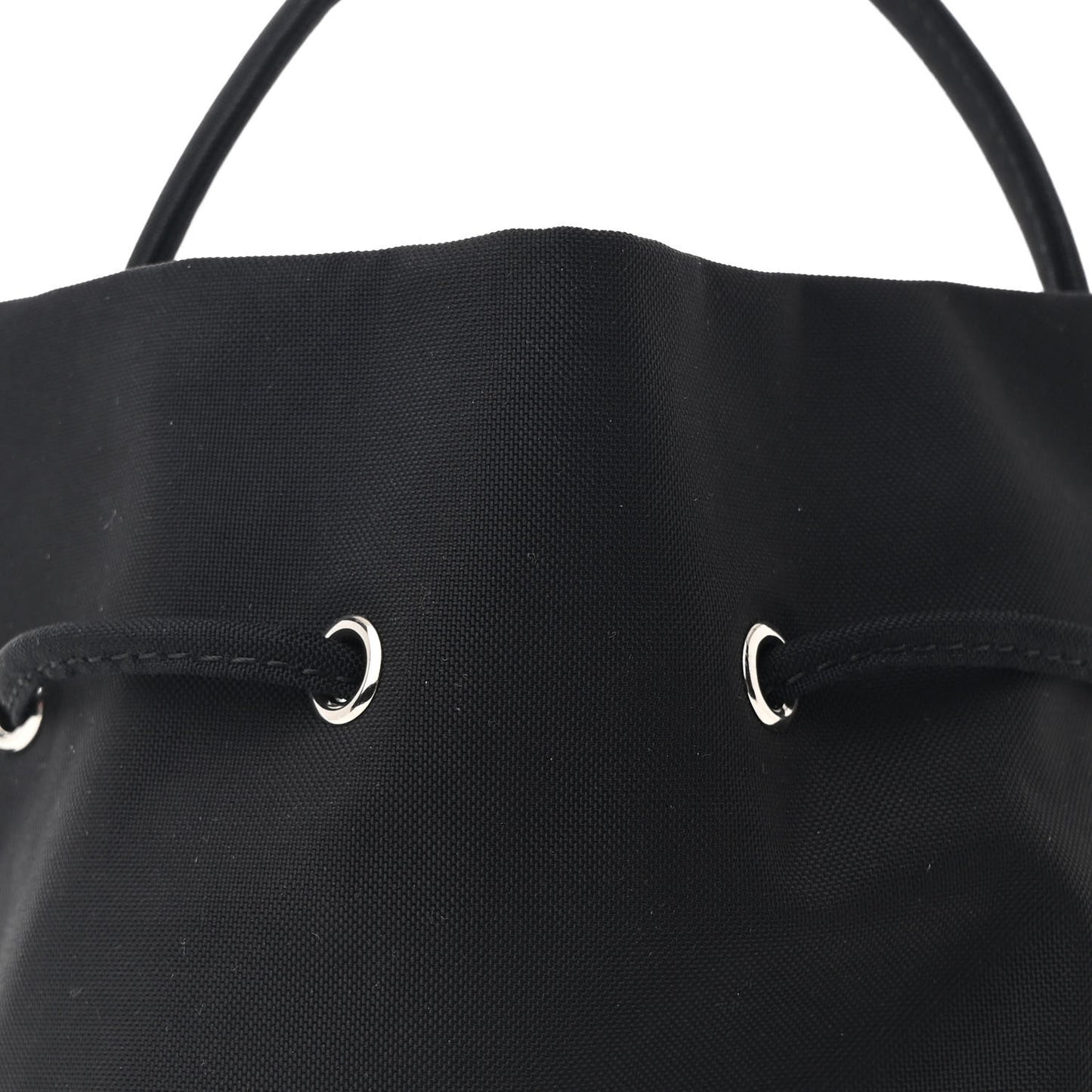 Recycled Sport Nylon Logo Embroidered Wheel Drawstring Bucket Bag Black White