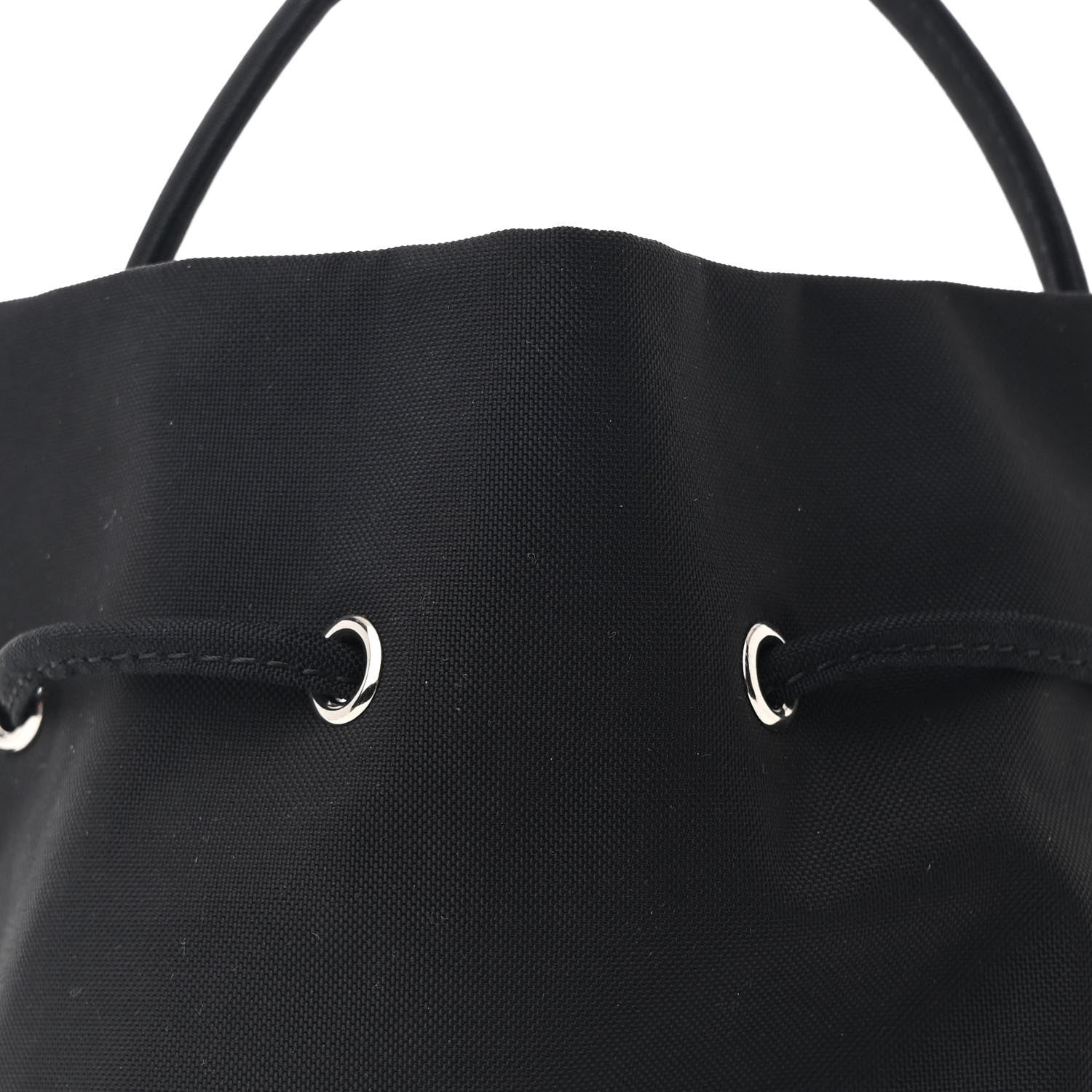 Balenciaga Recycled Sport Nylon Logo Embroidered Wheel Drawstring Bucket Bag Black White 9 of 11
