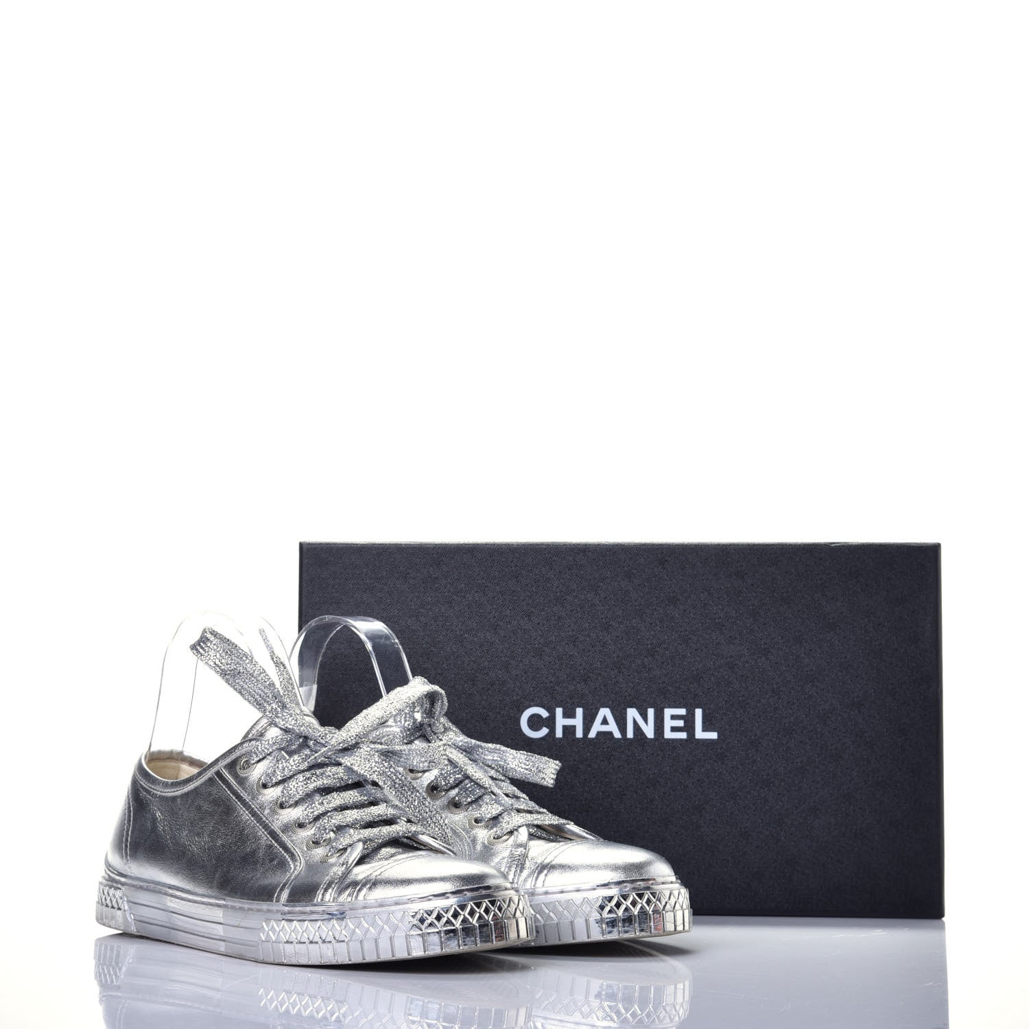 Chanel Laminated Lambskin Sneakers 39.5 Silver 10 of 10