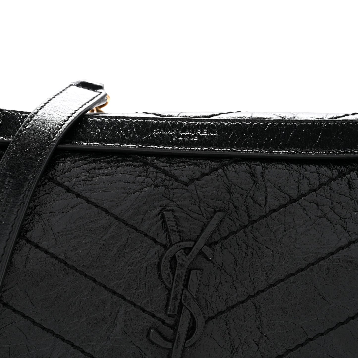 Crinkled Lambskin Matelasse Monogram Baby Niki Chain Satchel Black