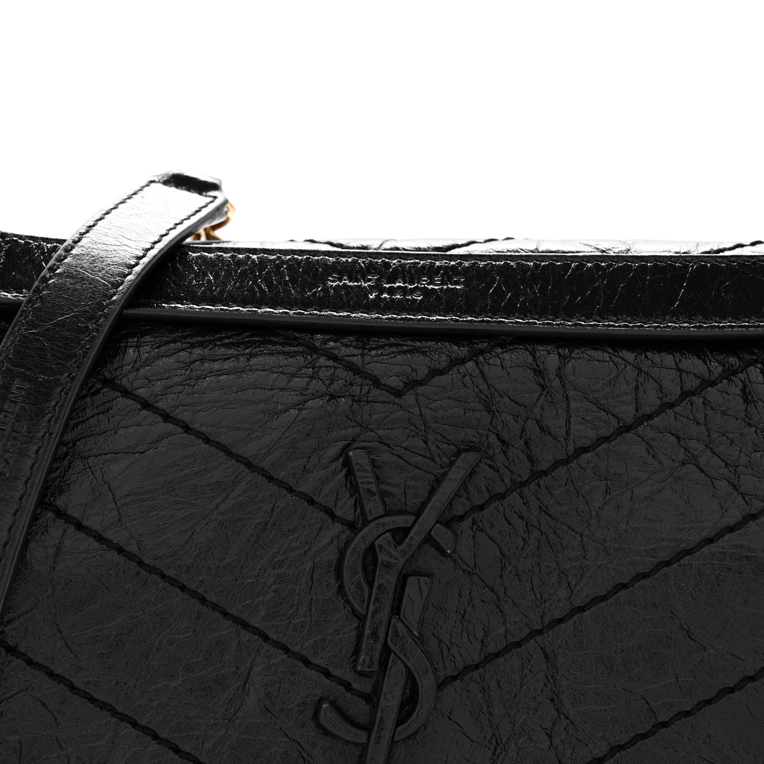 Saint Laurent Crinkled Lambskin Matelasse Monogram Baby Niki Chain Satchel Black 8 of 12