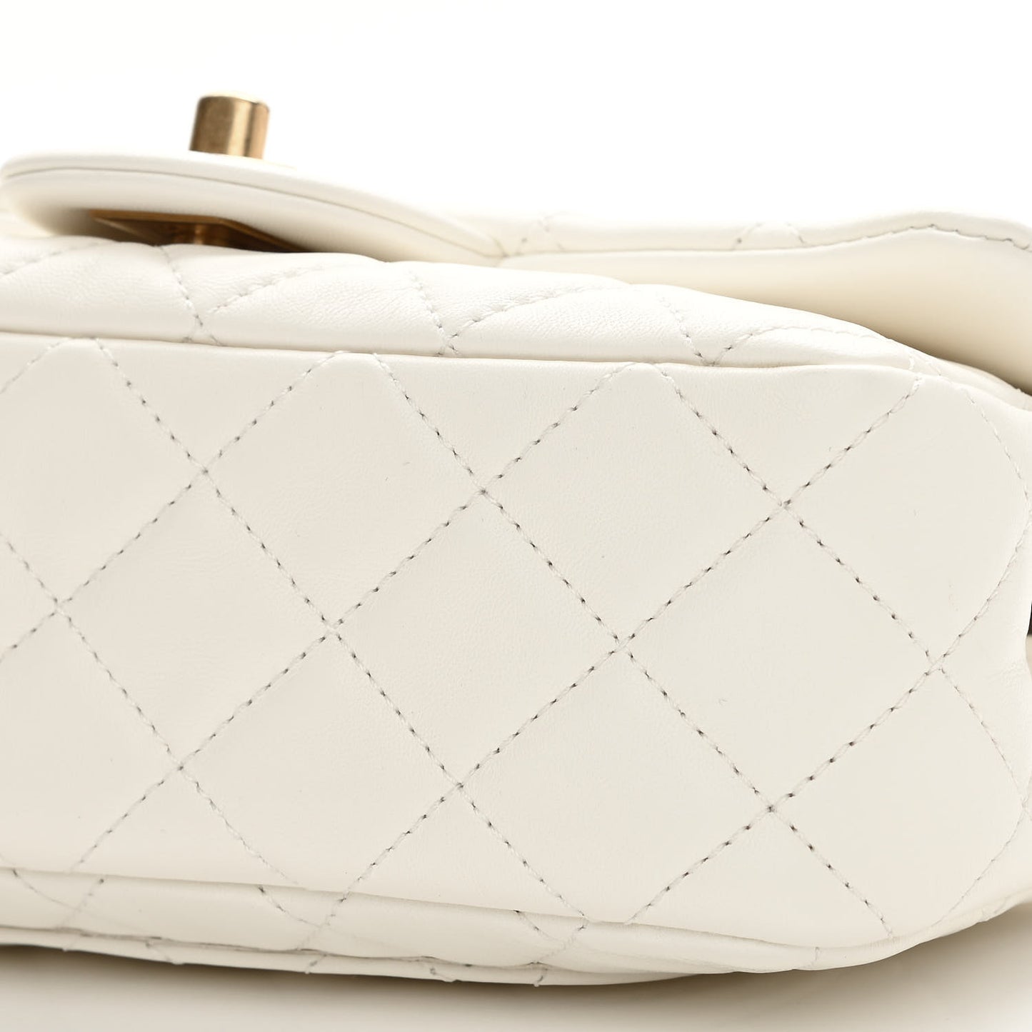 Lambskin Quilted Mini Rectangular Pearl Crush Flap White