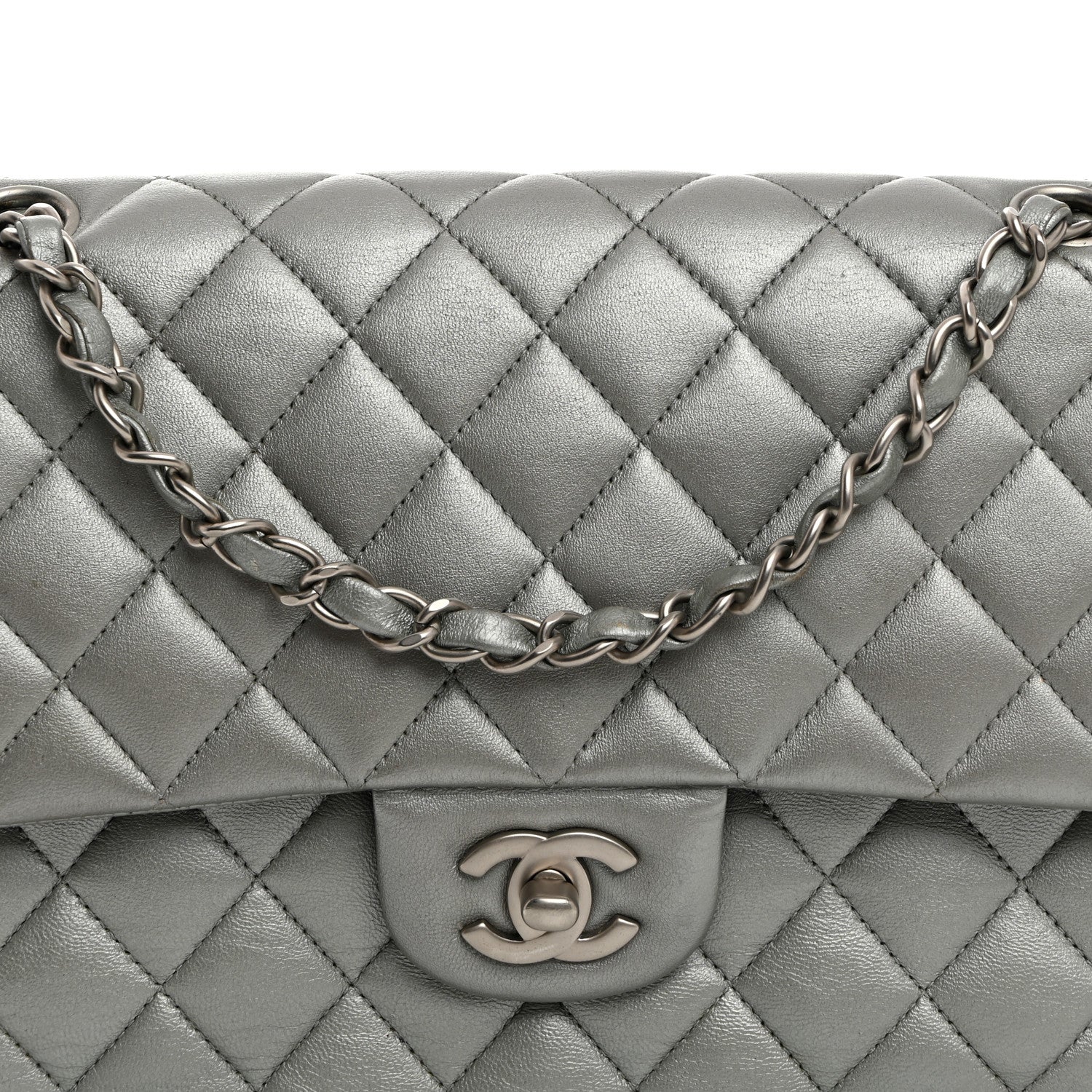 Chanel Metallic Lambskin Quilted Medium Double Flap Silver 8 of 10