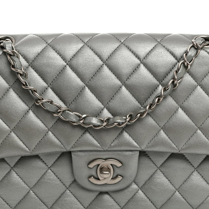 Chanel Metallic Lambskin Quilted Medium Double Flap Silver 8 of 10