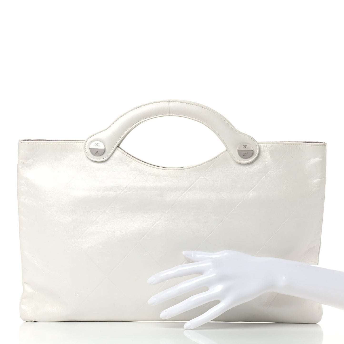 Calfskin Quilted Top Handle Tote Bag White
