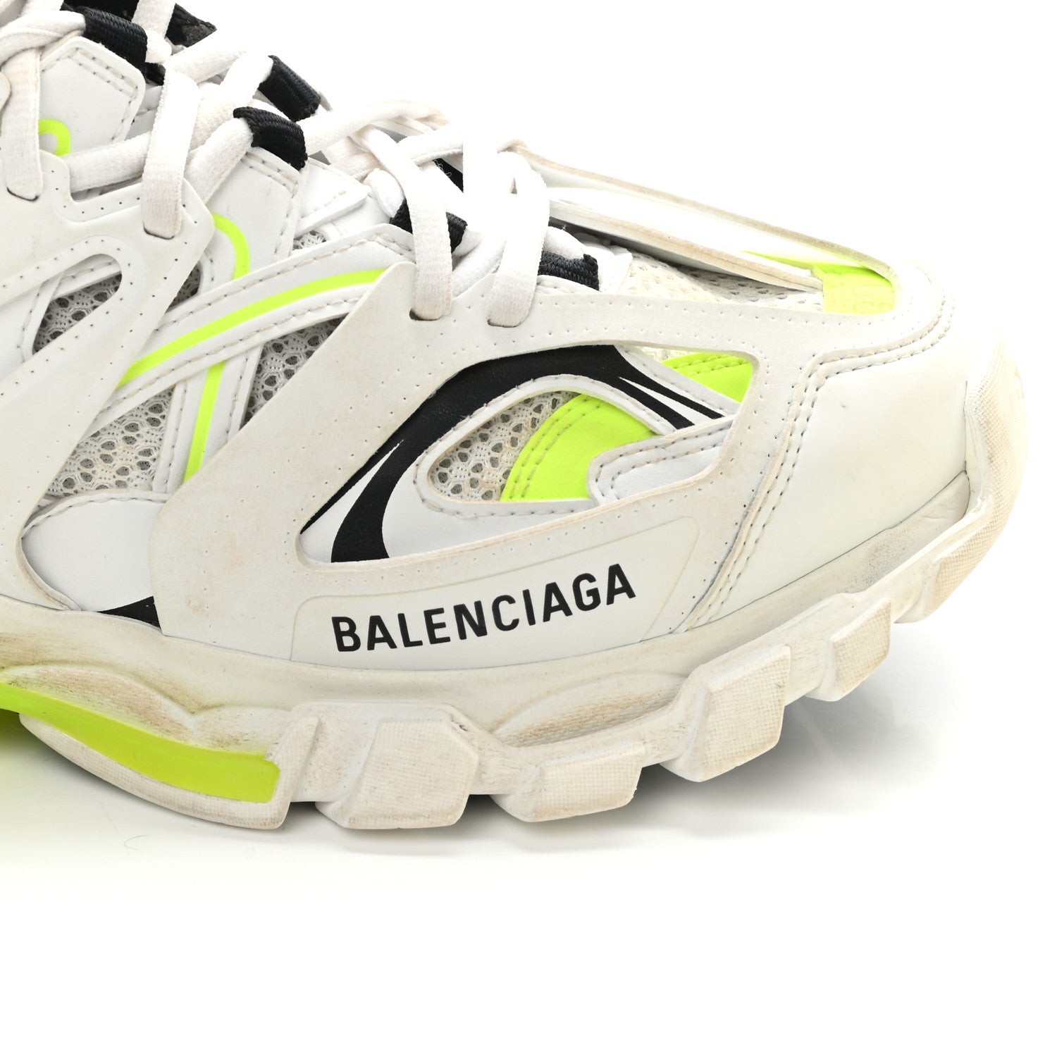 Balenciaga Mesh Nylon Worn Out Effect Womens Track Sneakers 39 White Fluo Yellow 15 of 17