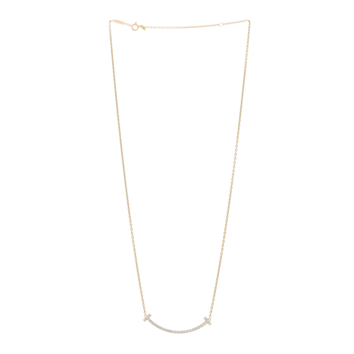 18K Yellow Gold Diamond Medium T Smile Pendant Necklace