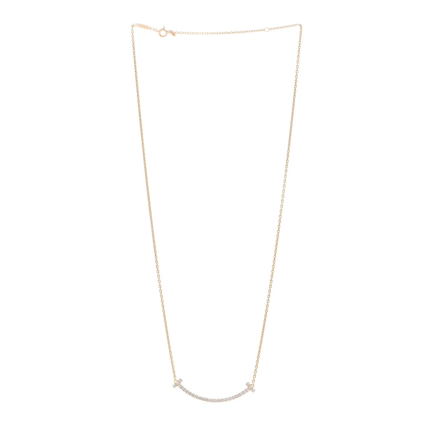Tiffany 18K Yellow Gold Diamond Medium T Smile Pendant Necklace 3 of 4
