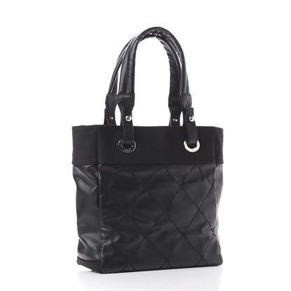 Chanel Coated Canvas Quilted Small Paris Biarritz Tote Black 2 of 9