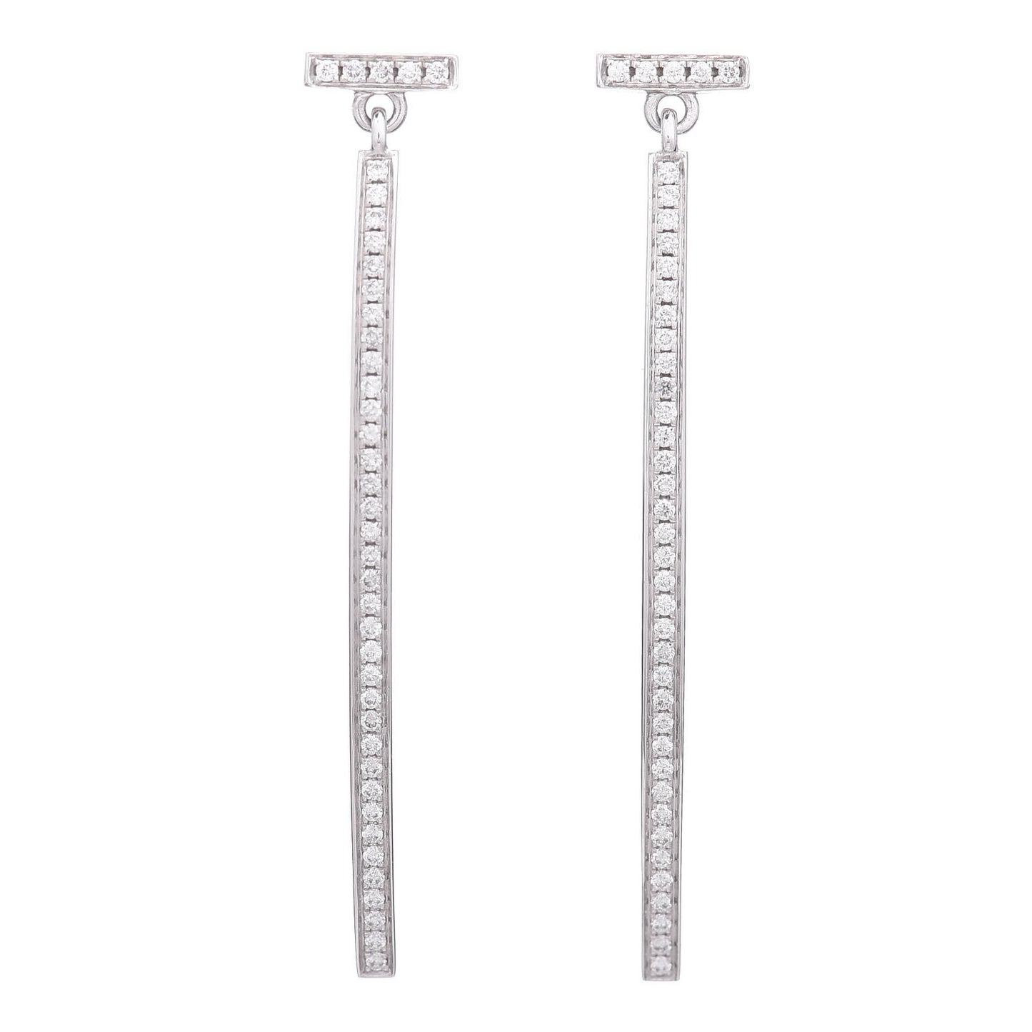 18K White Gold Diamond T Bar Earrings