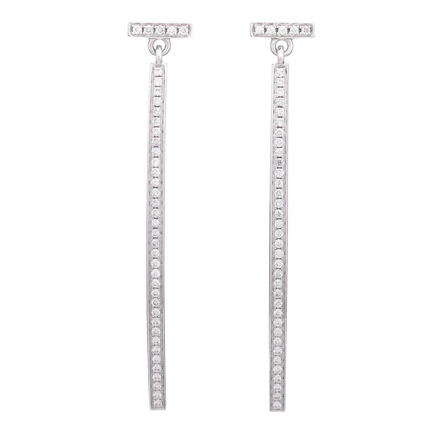 Tiffany 18K White Gold Diamond T Bar Earrings 1 of 4