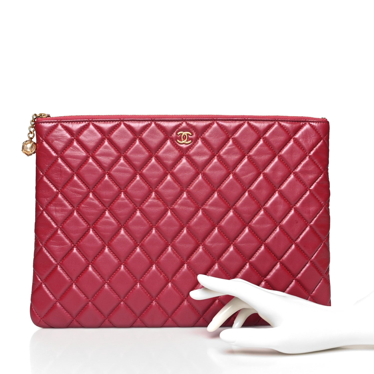 Chanel Lambskin Quilted Large Cosmetic Case Red 2 of 9