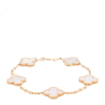 Van Cleef & Arpels 18K Yellow Gold Mother of Pearl 5 Motifs Vintage Alhambra Bracelet 1 of 4