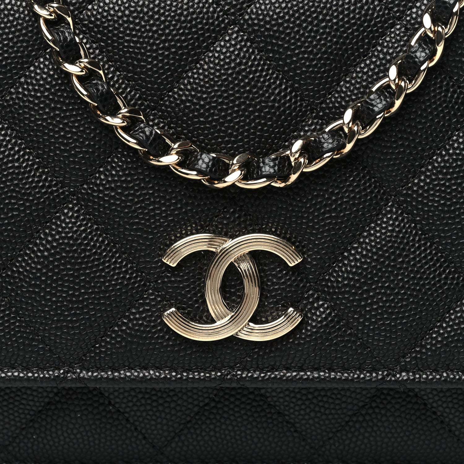 Chanel Caviar Quilted Striated CC Wallet On Chain WOC Black 9 of 11