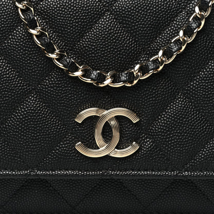 Chanel Caviar Quilted Striated CC Wallet On Chain WOC Black 9 of 11