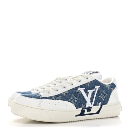 Louis Vuitton Calfskin Monogram Denim Womens Charlie Sneakers 39 White Blue 3 of 11