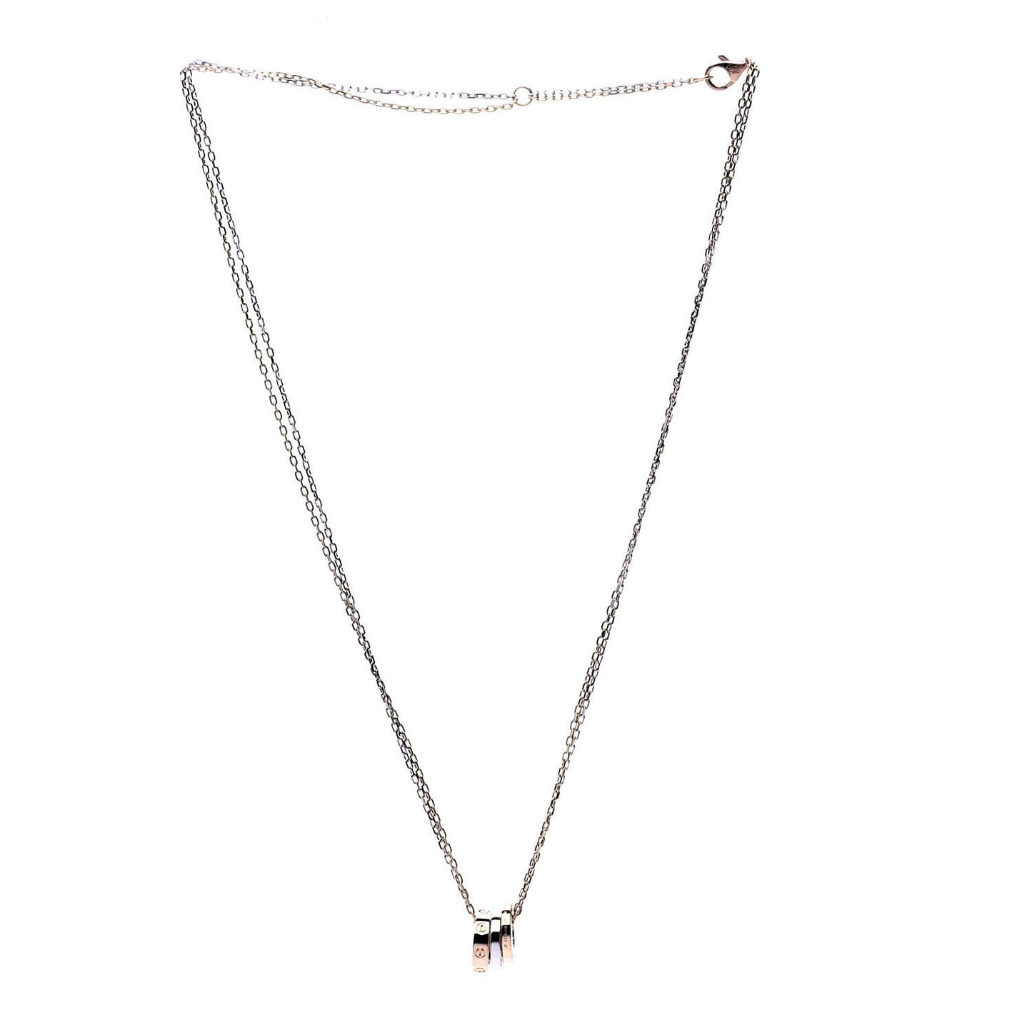 18K White Pink Gold Diamond Three Ring LOVE Pendant Necklace