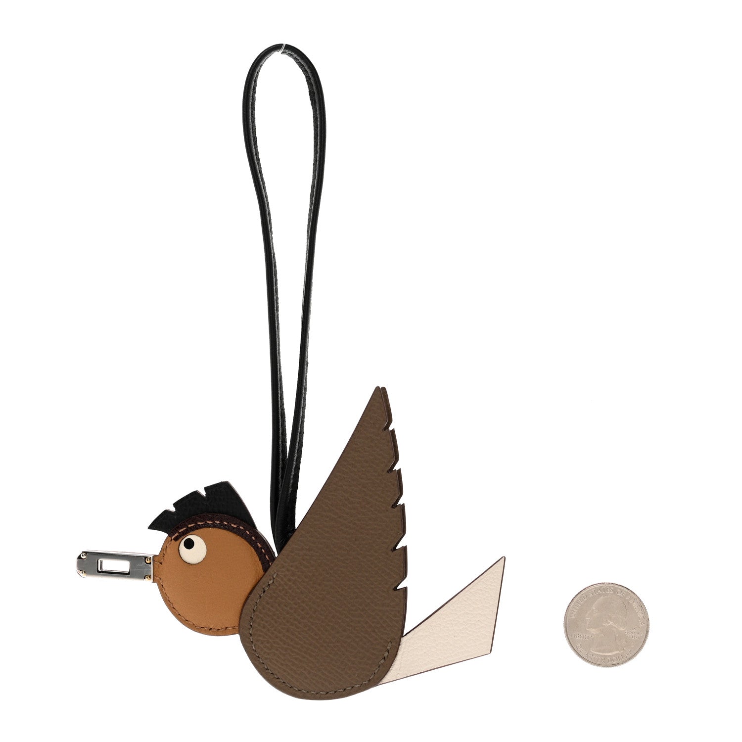 Hermes Epsom Birdy Bag Charm Etoupe Nata Biscuit Rouge Sellier Black 2 of 5