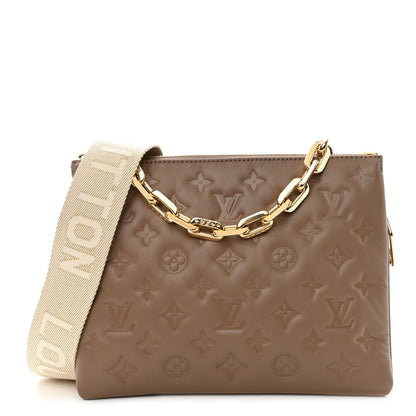 Louis Vuitton Lambskin Embossed Monogram Coussin PM Taupe 1 of 9