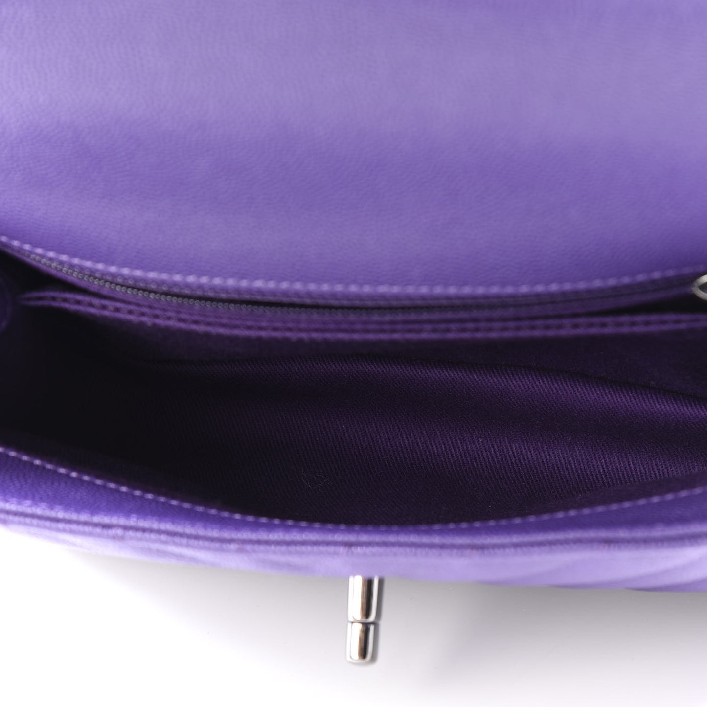 Caviar Chevron Quilted Mini Coco Handle Flap Purple