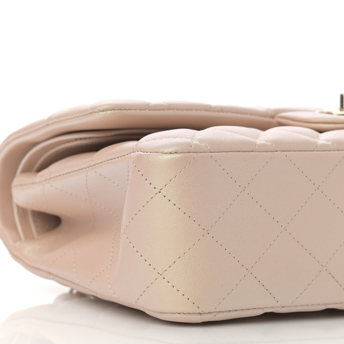 Iridescent Calfskin Quilted Medium Double Flap Beige