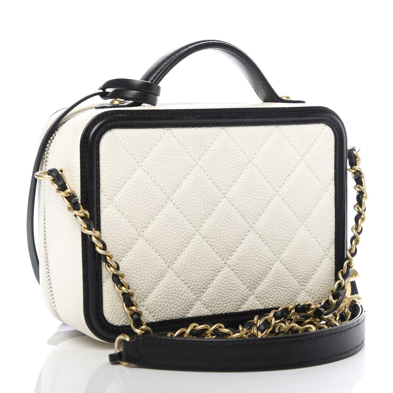 Chanel Caviar Quilted Small CC Filigree Vanity Case White Black 3 of 9