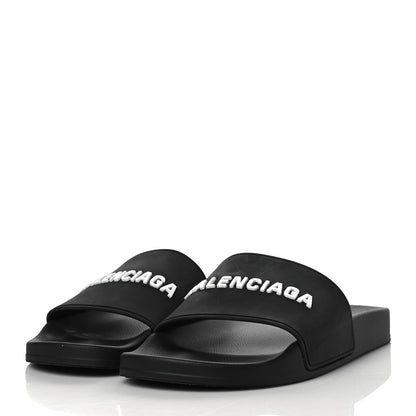 Balenciaga Rubber Womens Logo Pool Slide Sandals 41 Black White 3 of 7