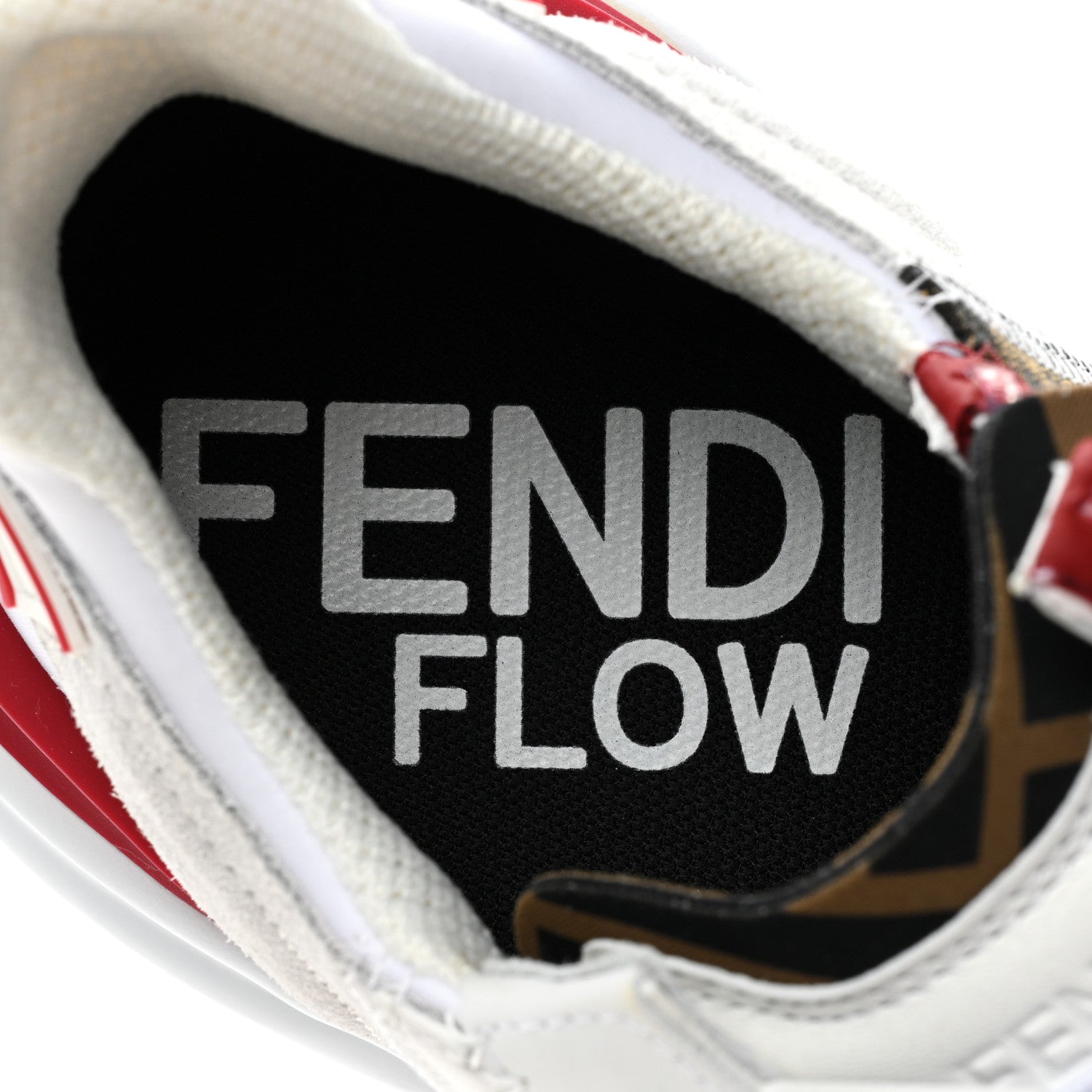 Fendi Vitello Fabric Jacquard Sued FF Mens Fendi Flow Low Top Sneakers 9.5 Ultra White Tabacco Black White 8 of 10