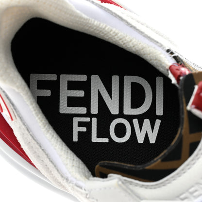 Fendi Vitello Fabric Jacquard Sued FF Mens Fendi Flow Low Top Sneakers 9.5 Ultra White Tabacco Black White 8 of 10