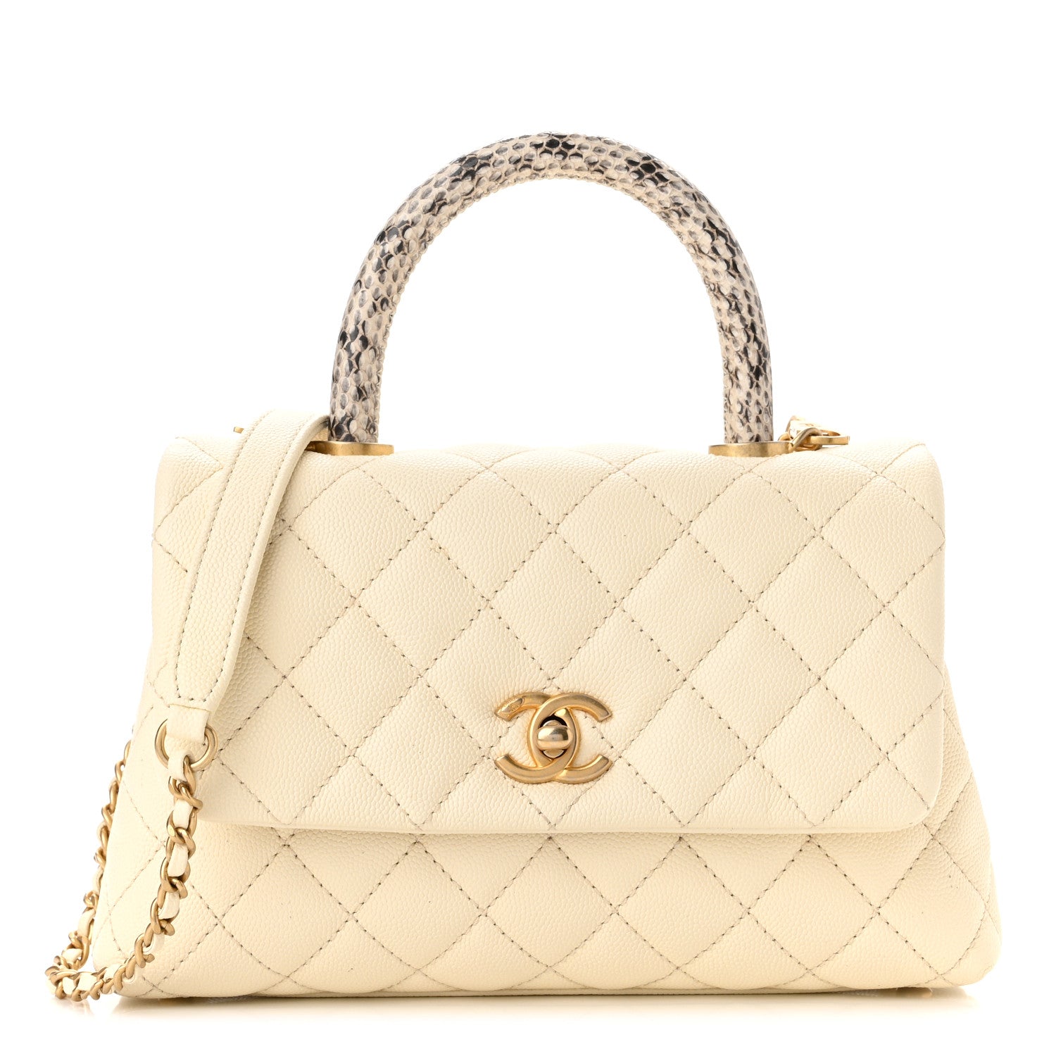 Chanel Caviar Elaphe Quilted Mini Coco Handle Flap Ivory 1 of 10
