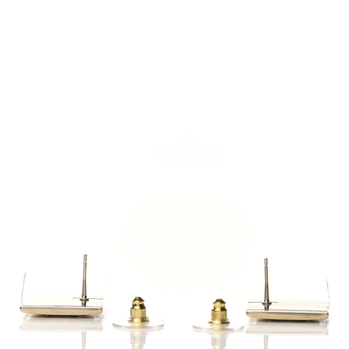 Metal Enamel CC Square Earrings Gold Black White