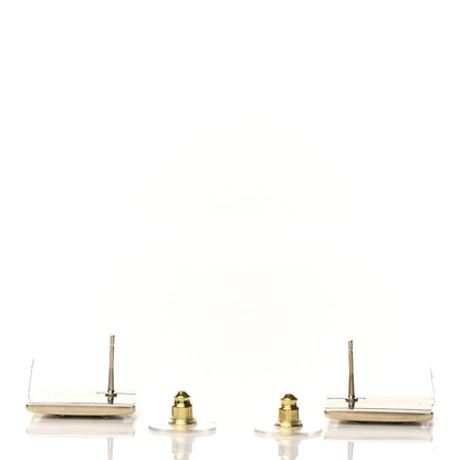 Chanel Metal Enamel CC Square Earrings Gold Black White 3 of 6