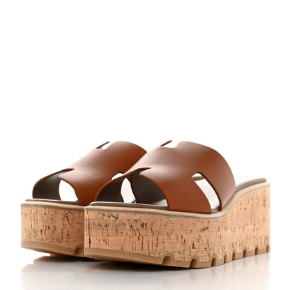 Hermes Calfskin Cork Eze 30 Sandals 38 Marron Glaise 3 of 9