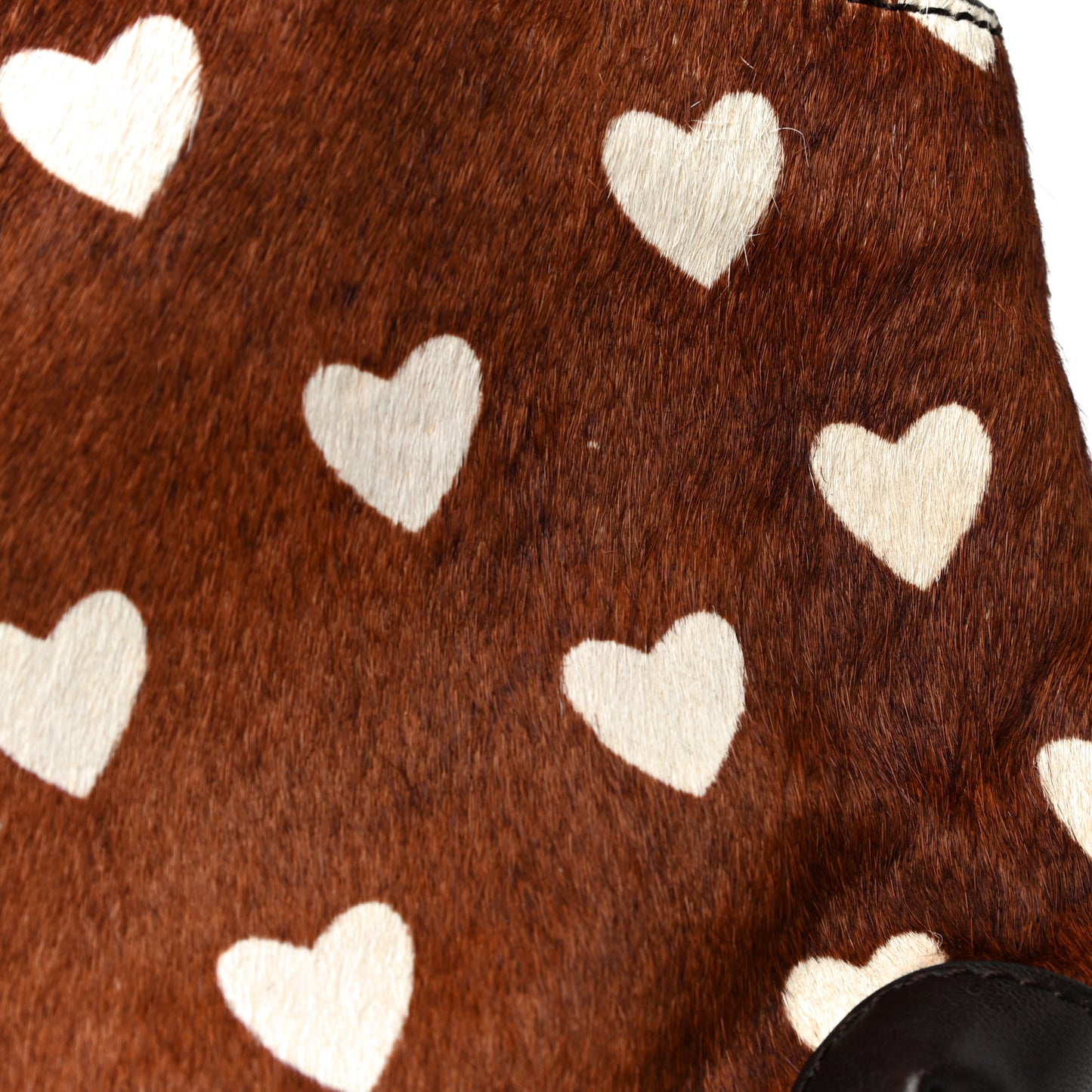 Calf Hair Heart Print Little Crush Dark Camel Black